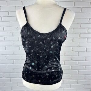 Y2K Vintage Women's Size Large Celestial Velvet Tank Top Space Star Moon AOP USA